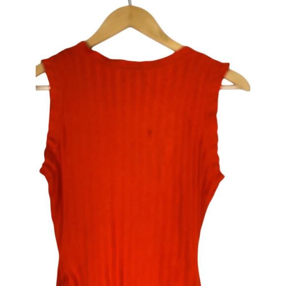 Milly Persimmon Dress Ribbed Sleeveless V-Neck Asymmetrical Wrap Orange Small - Picture 7 of 10